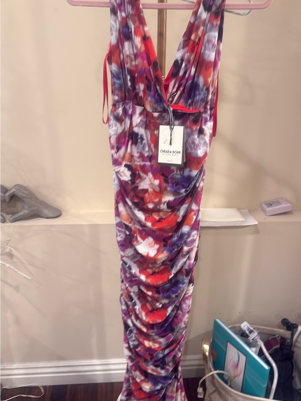 Chiara boni la petit Floral Ruched V-Neck Maxi Dress - Pink Purple Multi - Picture 3 of 3